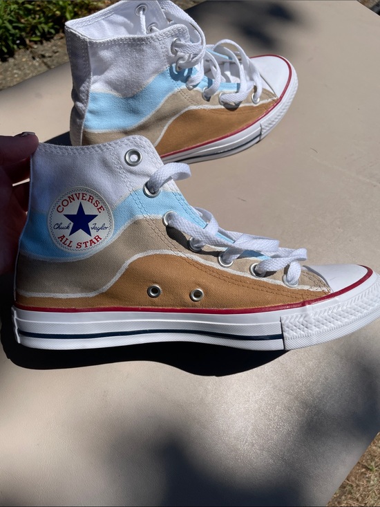 Converse Shoes - Converse High Top Sneakers in White, Light Blue & Tan